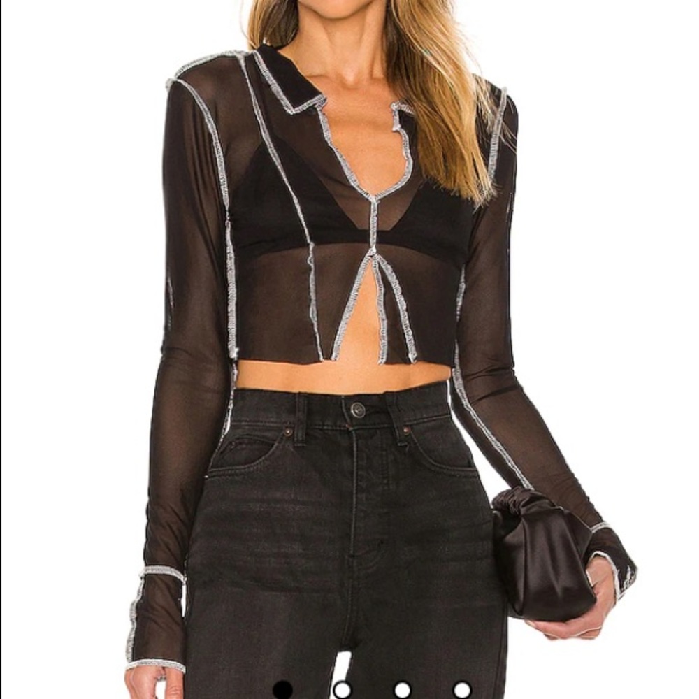 Superdown Mariah Contrast Sheer Top in Black, size XS